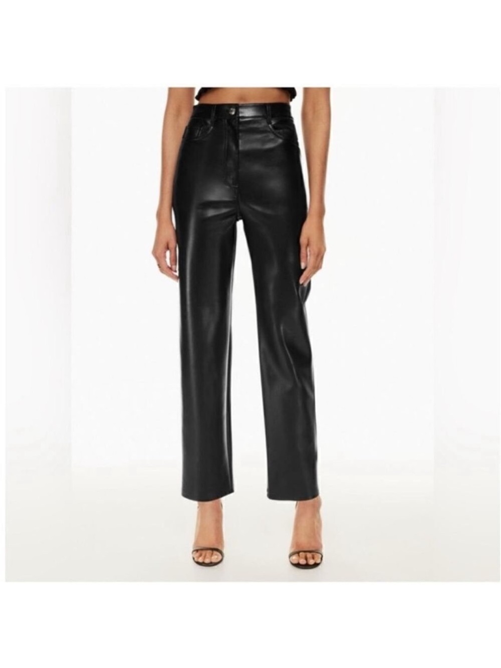 Aritzia Black Faux Leather Straight-Leg Pants
